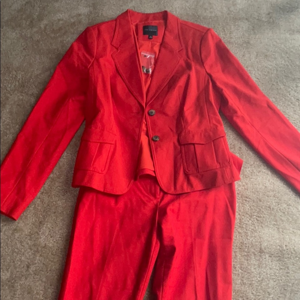 Red pants suit